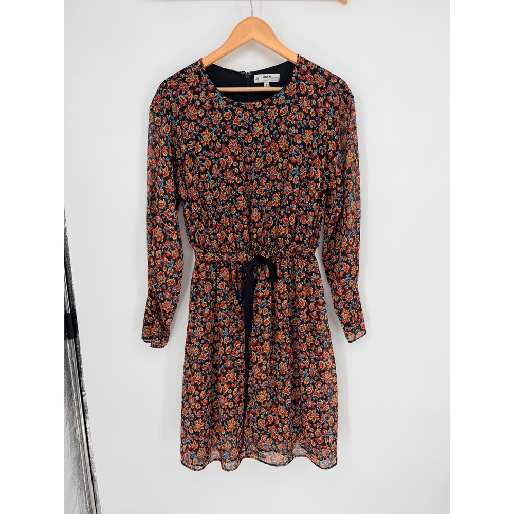 Jason Wu Collective Womens Floral Long Sleeve Mini Dress Black Orange Size 6 - Picture 4 of 13